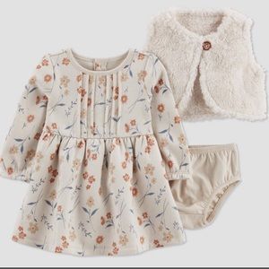 Carters baby girl floral fleece dress with vest (3 pieces). Worn once for pics